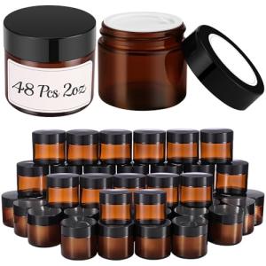 48-Pack Amber Glass Jars with Lids and Labels
