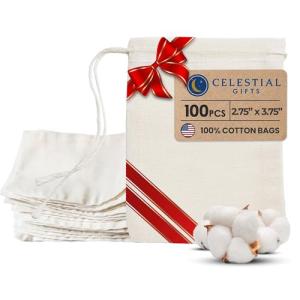 100 Cotton Muslin Drawstring Bags by Celestial Gifts