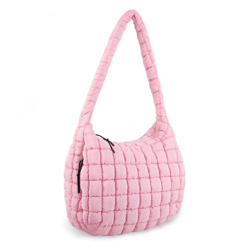 Women's Quilted Puffer Tote Bag - Lightweight Pink