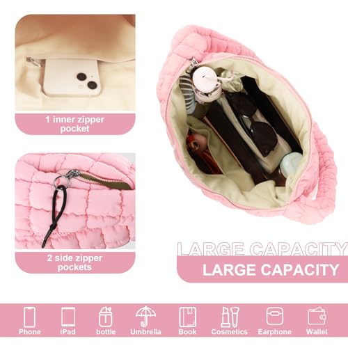 Women's Quilted Puffer Tote Bag - Lightweight Pink