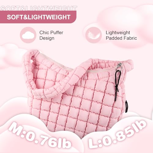 Women's Quilted Puffer Tote Bag - Lightweight Pink