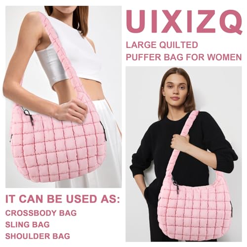Women's Quilted Puffer Tote Bag - Lightweight Pink