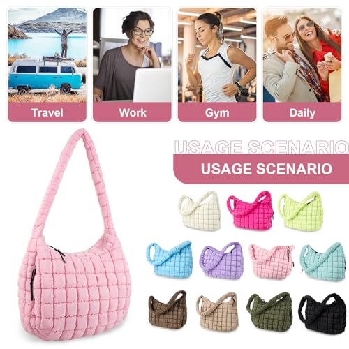 Women's Quilted Puffer Tote Bag - Lightweight Pink