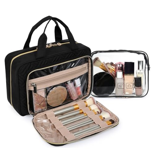 Travel Makeup Organizer with TSA Approved Transparent Cosmetic Bag