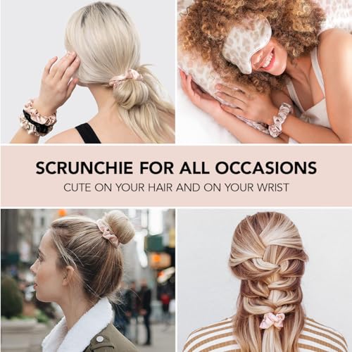 Kitsch Satin Hair Scrunchies for Women - Softer Than Silk Scrunchies for Hair | Satin Scrunchies for Girls | Satin Hair Ties for Women | Silk Hair Ties No Damage | Silk Ponytail Holders, 5 pcs Leopard