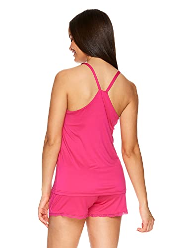 bebe Womens Pajamas 3-Piece Set Logo, Tank Top, Pajama Shorts, and Short Robe Sleepwear Travel Set (Ruby)