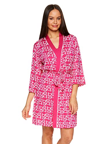 bebe Womens Pajamas 3-Piece Set Logo, Tank Top, Pajama Shorts, and Short Robe Sleepwear Travel Set (Ruby)
