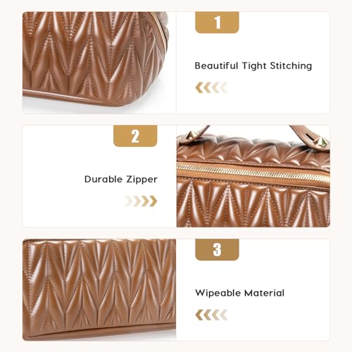 Large Leather Travel Makeup Bag Organizer with Waterproof Pocket