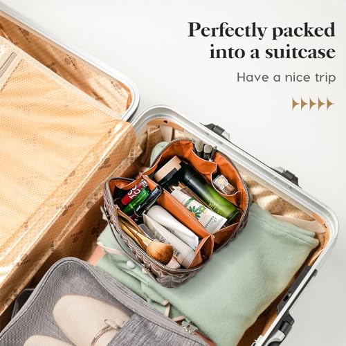 Large Leather Travel Makeup Bag Organizer with Waterproof Pocket