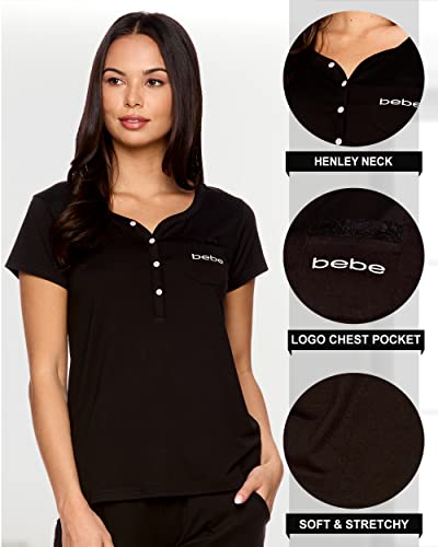 Bebe Womens Pajama Set - Short Sleeve Shirt with Jogger Pajama Pants (Black)