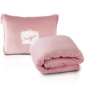 Cozy Travel Blanket and Pillow Set - Light Pink