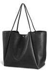 Oversized Black PU Leather Weekender Tote Bag