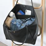 Oversized Black PU Leather Weekender Tote Bag