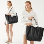 Oversized Black PU Leather Weekender Tote Bag