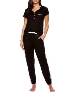 Bebe Womens Pajama Set - Short Sleeve Shirt with Jogger Pajama Pants (Black)