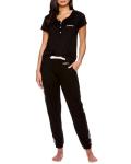 Bebe Womens Pajama Set - Short Sleeve Shirt with Jogger Pajama Pants (Black)