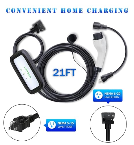 LiftSun Portable Level 1+2 EV Charger with 21ft Cable
