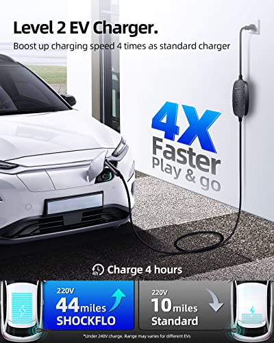 ShockFlo Level 1-2 EV Charger, 16A 110-240V 21ft