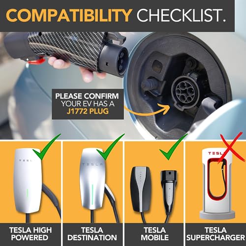 Tesla to J1772 Adapter - Max 60A/250V - Weather Proof
