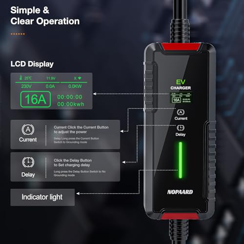 NOPAARD Level 1+2 Portable EV Charger with 25ft Cable