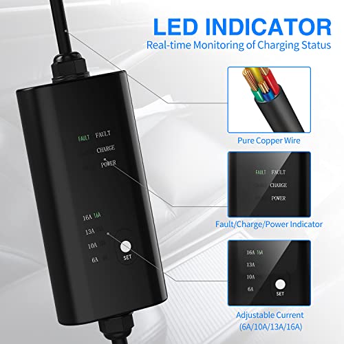 Portable NEMA 5-15 EV Charger with Adjustable Amp Settings