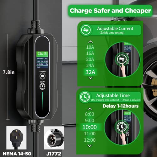 MUETUX Level 2 EV Charger, Portable 110V-240V 32A