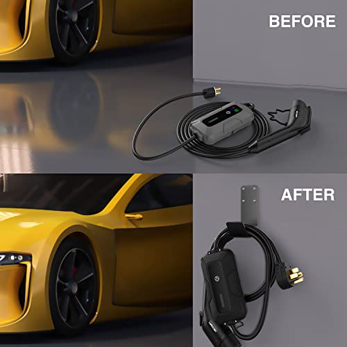 Wall-Mount EV Charger Cable Holder, Stainless Steel, Black