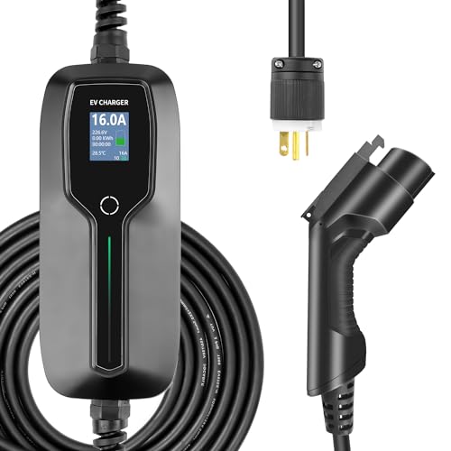 Portable 10/16A EV Charger with 25ft Cable & LCD Display