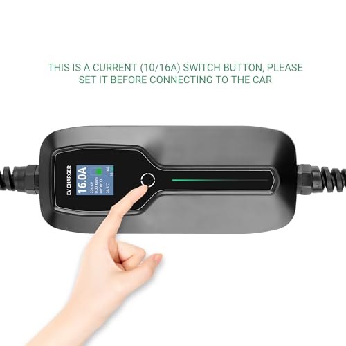 Portable 10/16A EV Charger with 25ft Cable & LCD Display