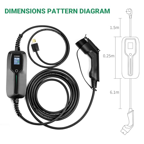Portable 10/16A EV Charger with 25ft Cable & LCD Display