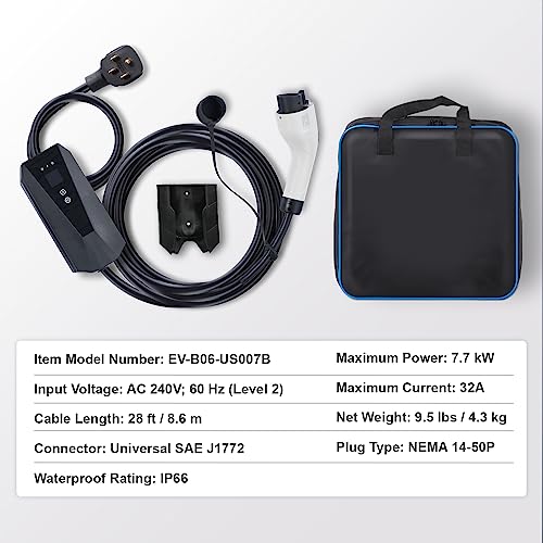 Portable Level 2 EV Charger with Adjustable Current