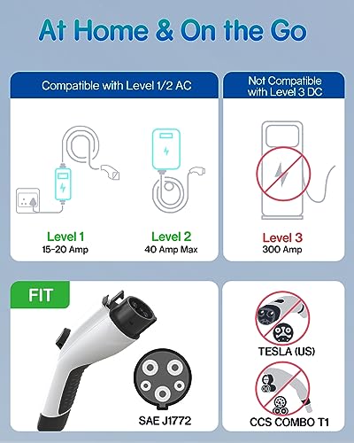 30ft 40Amp J1772 Extension Cable for Level 1/2 EV Chargers