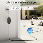 Portable WiFi EV Charger with Adjustable Current 25Ft