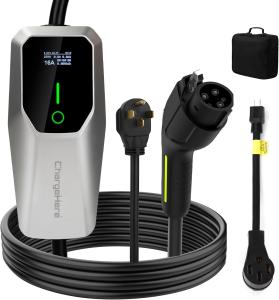 Portable 16A Level 1 & 2 EV Charger with 25ft Cable