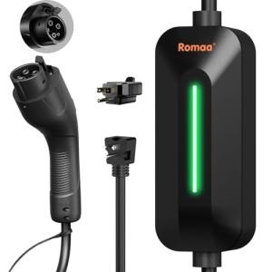 Romaa Portable EV Charger Level 1 and 2, 16A 3.8 kW J1772 Electric Car Charger, 110V–240V, NEMA 6-20 Plug, 25ft Charging Cable, Electric Vehicle Charger for EVs and PHEVs, ETL & FCC Certified