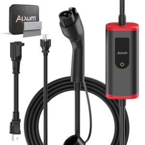 Alxum Level 1 & 2 EV Charger 16A 110V-240V Portable Level 2 ev Charger with 25FT Cable NEMA 6-20 & NEMA 5-15 Plug for J1772 EVs & PHEVs