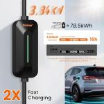 Romaa Portable EV Charger Level 1 and 2, 16A 3.8 kW J1772 Electric Car Charger, 110V–240V, NEMA 6-20 Plug, 25ft Charging Cable, Electric Vehicle Charger for EVs and PHEVs, ETL & FCC Certified