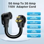 50Amp to 30Amp EV Charger Adapter Cord, Nema 10-30P Male to 14-50R Female Power Connector for Level 2 Charging (not for RVs), ETL Listed (NEMA 10-30P T0 14-50R)