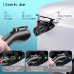 J1772 to Tesla Adapter Fit J1772 Stations, 80 Amp 250V Max Fast Charging for Tesla Model 3, Y, X, S, Cybertruck, Safety Certified, Fast EV Charging Adapter for Tesla Vehicles