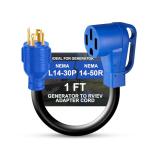 KTOEBYCO 4 Prong 30 Amp to 50 Amp Generator Adapter Cord, NEMA L14-30P to 14-50R, Heavy Duty 10 AWG STW Copper Cable, ETL Certified, Ideal for Tesla EV Charging, RV, Trailer & House Power, 12 Inch