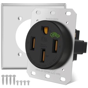 NEMA 14-50 Outlet 50 Amp EV Charging Receptacle with Wall Plate,NEMA 14-50R EV Power Outlet,125/250 Volt,50 Amp EV Outlet for Electric Vehicle Charging,RV and Large Appliance,3-Pole 4-Wire,ETL Listed
