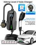 SEGUMA Level 2 EV Charger, 32Amp NEMA 14-50 Plug EVSE Charger, 25ft Cable ETL Certified, Adjustable Current & Delay Timer, Portable 208V-240V Mobile Electric Vehicle Charging Station for Home Level 2