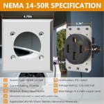 NEMA 14-50 Outlet 50 Amp EV Charging Receptacle with Wall Plate,NEMA 14-50R EV Power Outlet,125/250 Volt,50 Amp EV Outlet for Electric Vehicle Charging,RV and Large Appliance,3-Pole 4-Wire,ETL Listed
