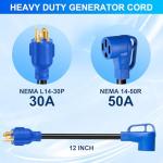KTOEBYCO 4 Prong 30 Amp to 50 Amp Generator Adapter Cord, NEMA L14-30P to 14-50R, Heavy Duty 10 AWG STW Copper Cable, ETL Certified, Ideal for Tesla EV Charging, RV, Trailer & House Power, 12 Inch