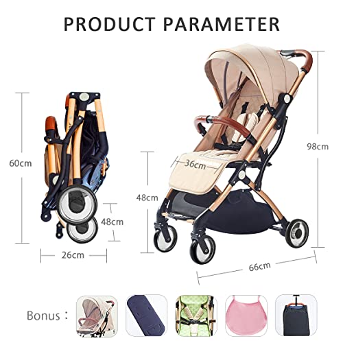 SONARIN Lightweight Travel Stroller, One-Hand Fold, Upgraded Wheels