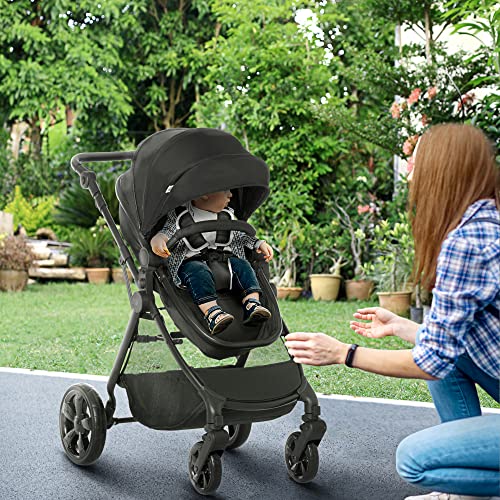 HOMCOM Lightweight 2-in-1 Baby Stroller Pram, Black