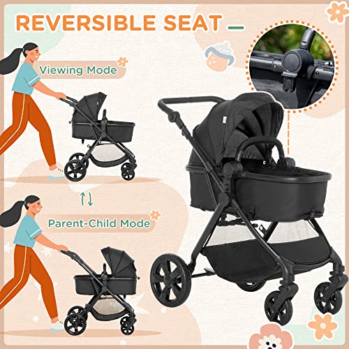 HOMCOM Lightweight 2-in-1 Baby Stroller Pram, Black