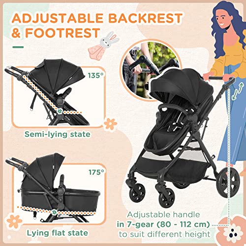 HOMCOM Lightweight 2-in-1 Baby Stroller Pram, Black