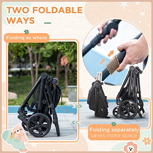 HOMCOM Lightweight 2-in-1 Baby Stroller Pram, Black