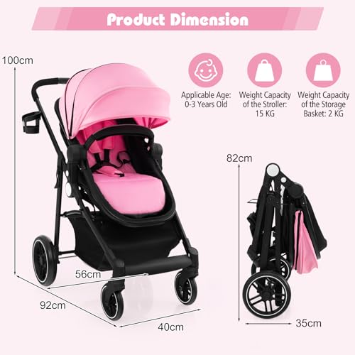 COSTWAY 2 in 1 Baby Pushchair - Pink